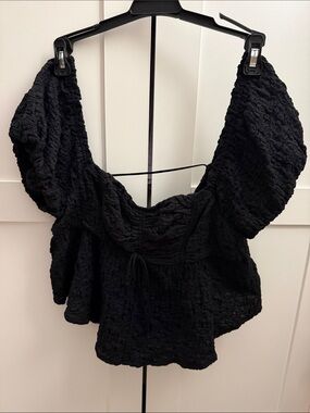 Urban Outfitters Black Smocked Puff Sleeve Blouse